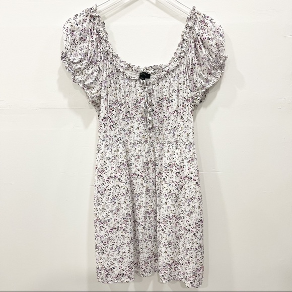 J. Crew Cotton Puff-Sleeve Peasant Mini Dress Micro Floral Soft Rayon 10 Petite - Picture 2 of 7